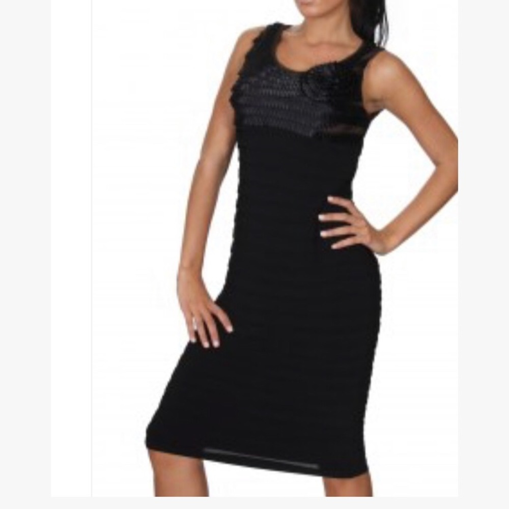 CATHAYA Black Rosette Sleeveless Dress Size 8 MD0490